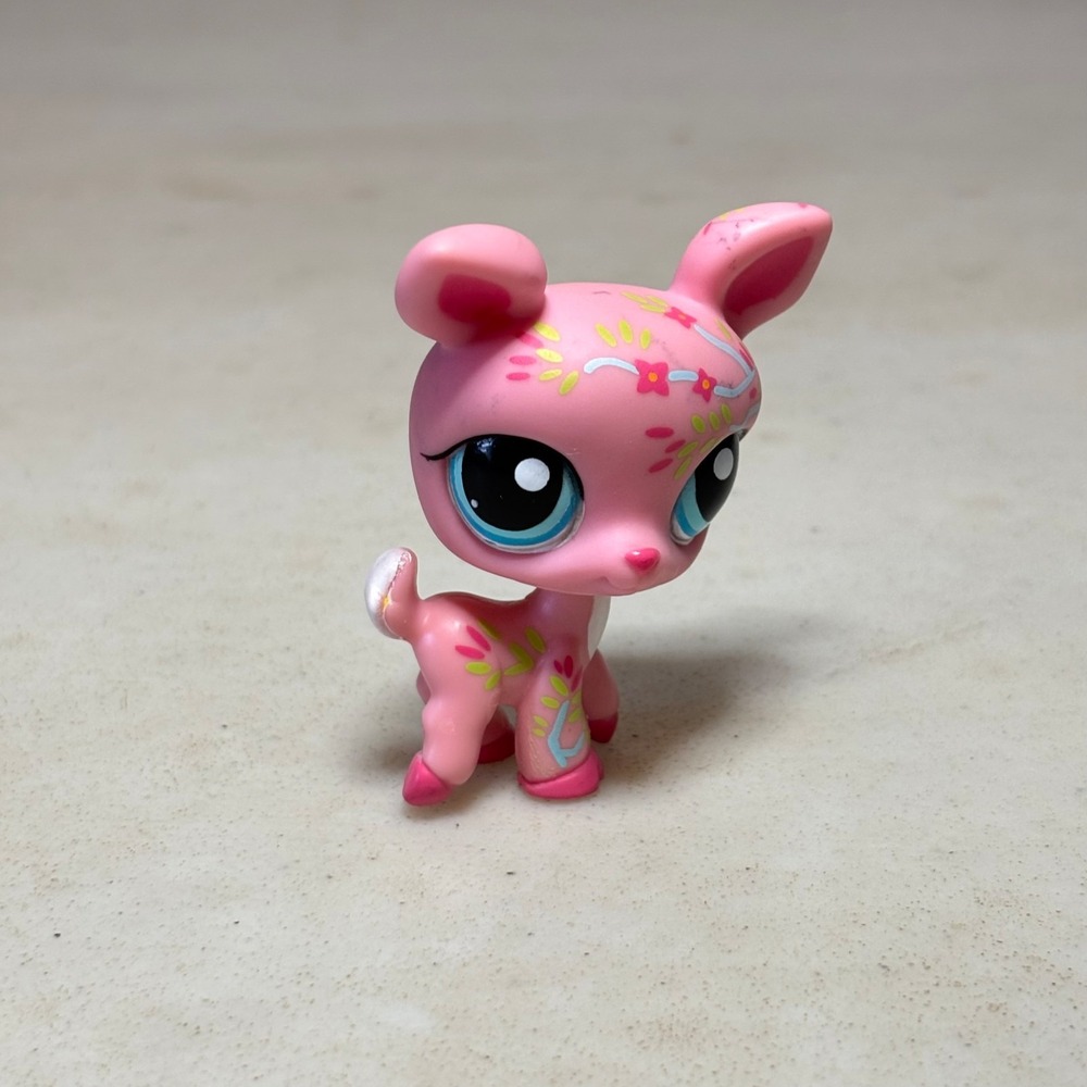 Littlest Pet Shop LPS Postcard Pink Floral Deer 1356 Hasbro Figure